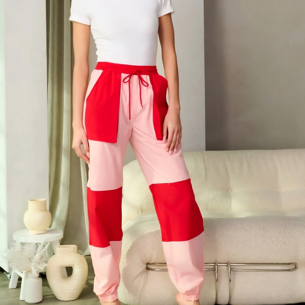 H115 NWT Hot & Delicious Bold Red and Pink Jogger Elastic Waist Pockets Sm Md Lg